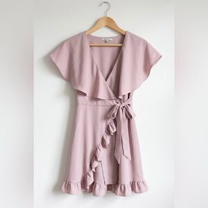 The Clothing Company Dusty Pink Feminine Ruffle Wrap Short Sleeve Mini Dress